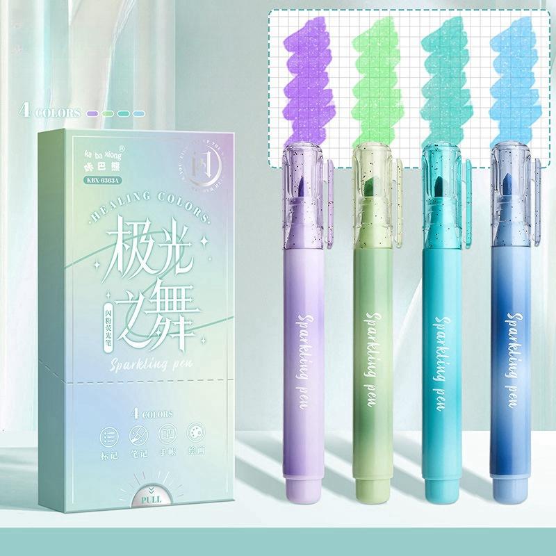 

4 шт. набор маркеров-маркеров Sparklin Color, блестящие, блестящие, волшебные, художественные маркеры, линейка для рисования, школа живописи