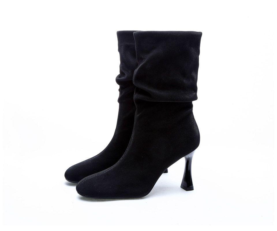 Women's European & American Style Stiletto Heel Ankle Boots - Round Toe Mid-Calf Fashion for Autumn/Winter 2025