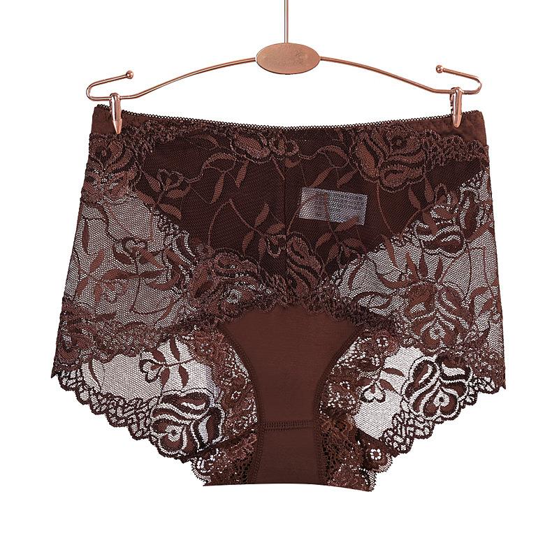 8 Color Plus Size Women Panties Sexy Lace Transparent Underwear Panty Seamless Mid-Waist Hip Raise Briefs Cotton Health Lingerie