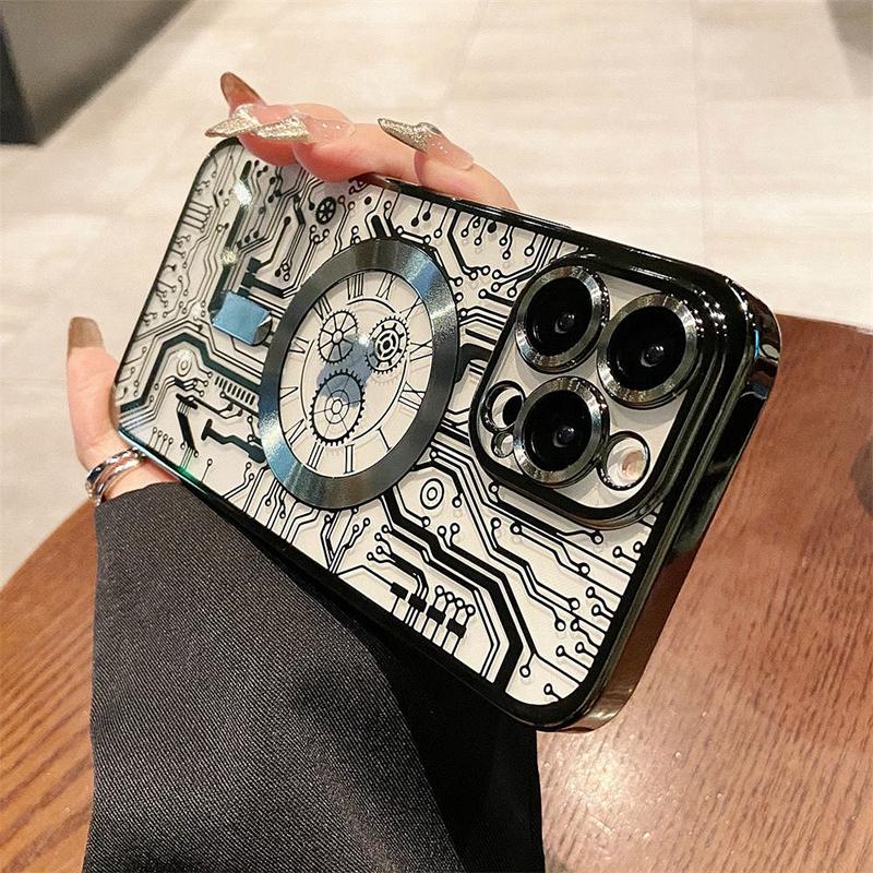 Luxury Magsafe Mechanical Gear Transparent Case For iPhone 16 Pro Max 15 14 13 12 11 Plus Soft Wireless Charging Magnetic Cover