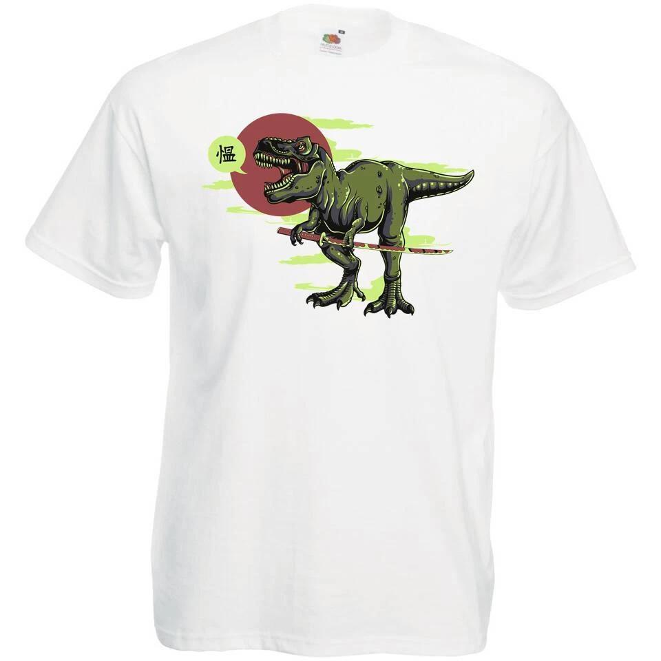 Adults Samurai T-Rex Jurrasic Dinosaur Apex Predator Unisex White 100% Cotton T-shirt Mens Tees Top M