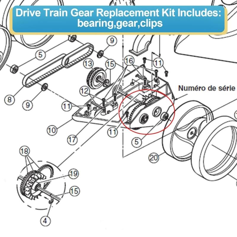 Replacement Drive Train Gear Kit Includes Turbines Bearing for 360 and 380 Models Pool Cleaners Rebuild Quick Fix