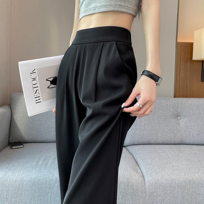 Women's 2026 High-End Grey Wide-Leg Pants - Spring/Summer Straight-Leg Design