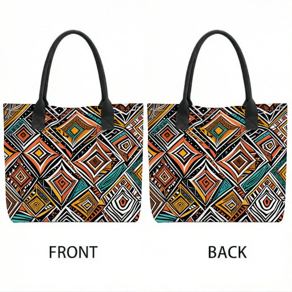  Boho Geometric Pattern Tote Bag Casual Large Capacity Shoulder Handbag for Daily Use