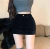 Women's High Waist Black Velvet Mini Skirt - Autumn/Winter 2026 Bodycon A-line Hip Wrap Style