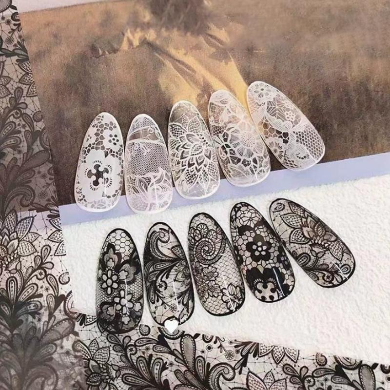 10 Rolls Nail Transfer Foils Sticker Black White Red Lace Flowers Nail Art Nail Charms Diy Nail Decoration Manicure Accessories
