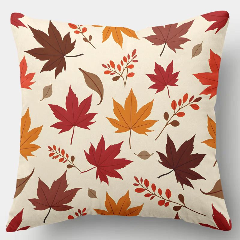 Pc D Flat (Pillow Not Included) Autumn Maple Leaves Fall Season Cushion Cover Short Plush Warm Harvest Decor Throw Pillow Case