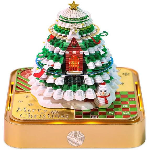 Time Piece Calendar, 3D Art Calendar Memo Pad 2025 Creative Desk Calendar with Light,Christmas Tree Rip Away Paper Carving Memo Pad Art Notepad