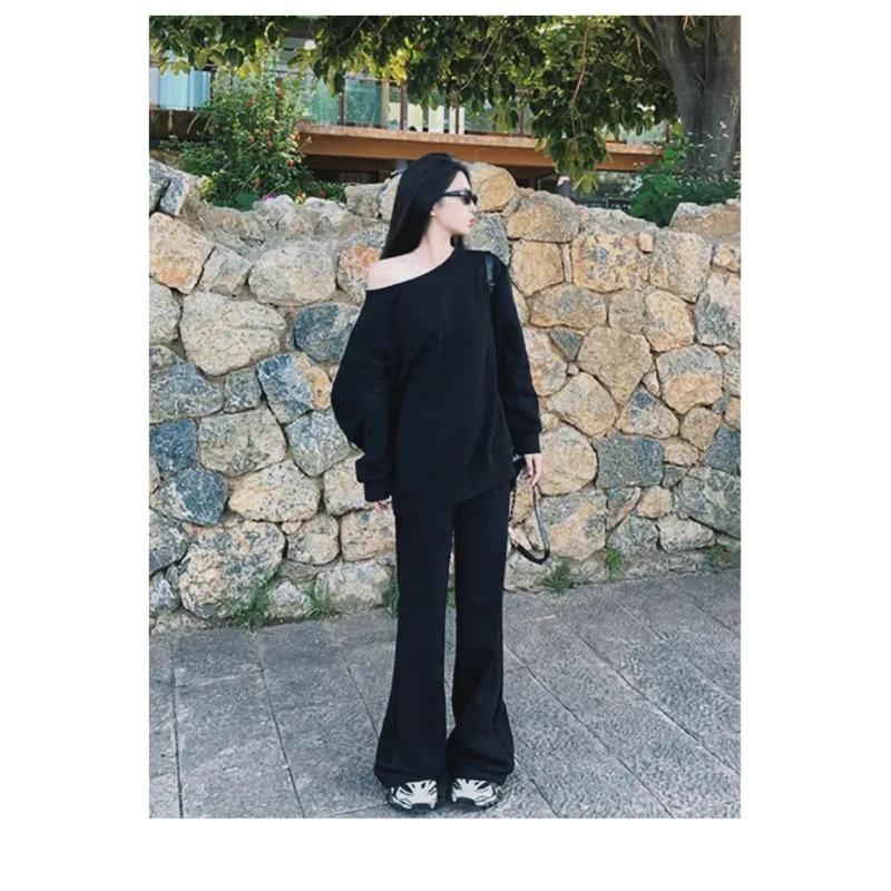 Women S Off Shoulder Loose Mid Length Hoodie Lazy Casual Top