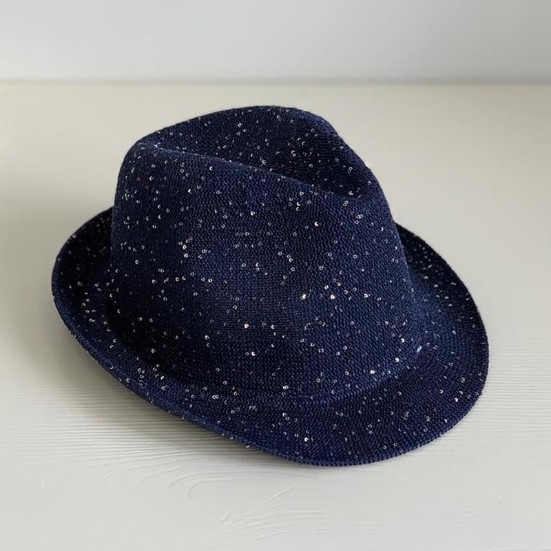Mardi Gras Sequins Fedoras Hat for Adult Unisex Masquerade Carnivals Mesh Derby Hat Performances Hat with Rolled Up Brim