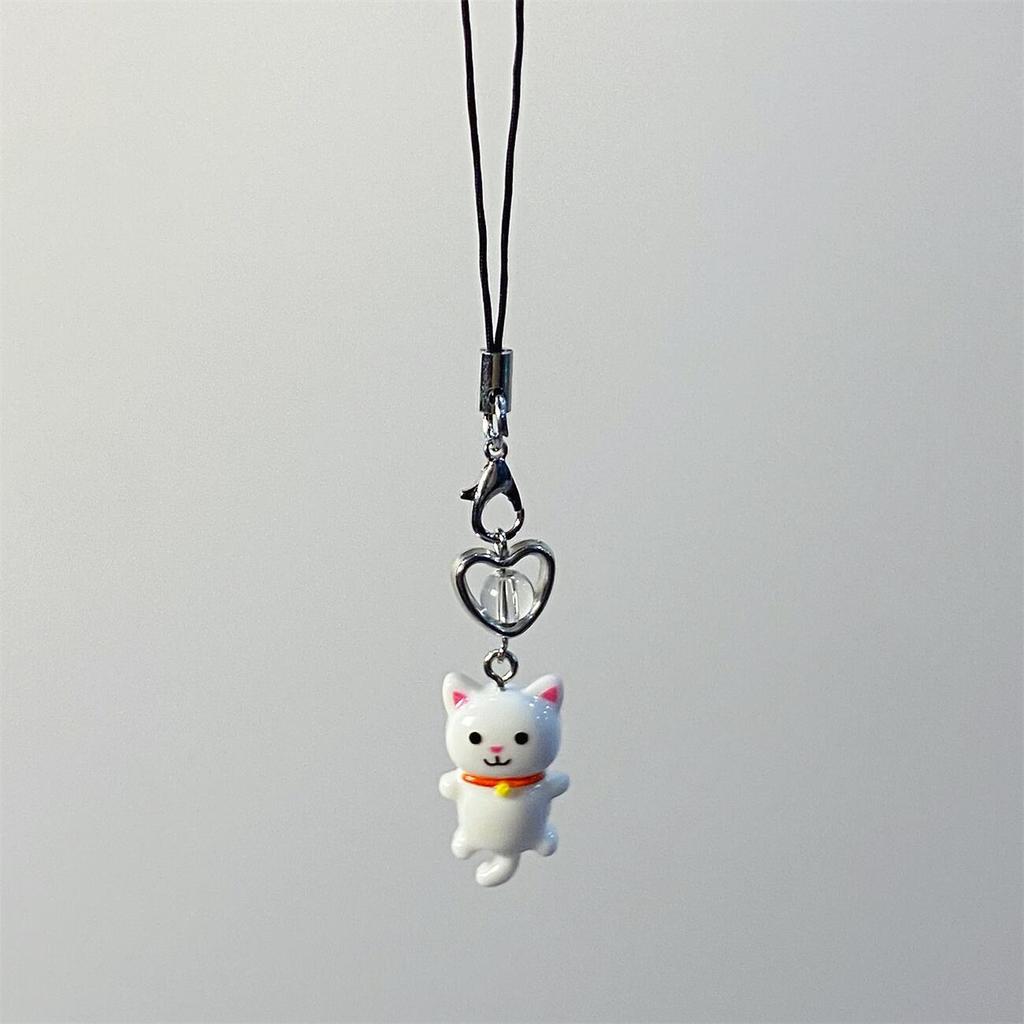 s 1 Piece Cute Cat Love Heart Mobile Phone Charms Fashion Beads Girls Keychains Lanyard for Keys Bag Decorations Strap