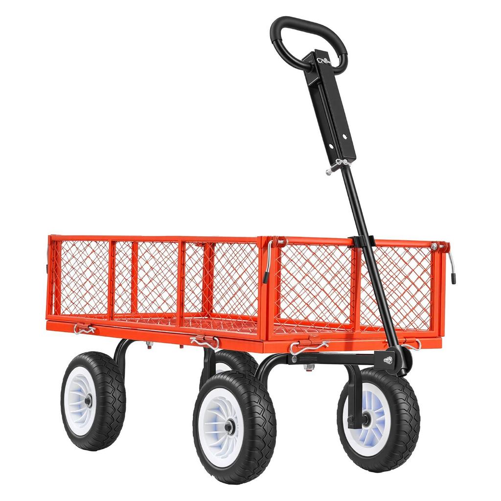 Carro de Jardín, 408,2 kg, Carro Utilitario de Acero de Alta Resistencia para Patio y Jardín con Ruedas de 10 Pulgadas, Taburete de Jardinería para Exteriores con Asa Ajustable, Desmontable