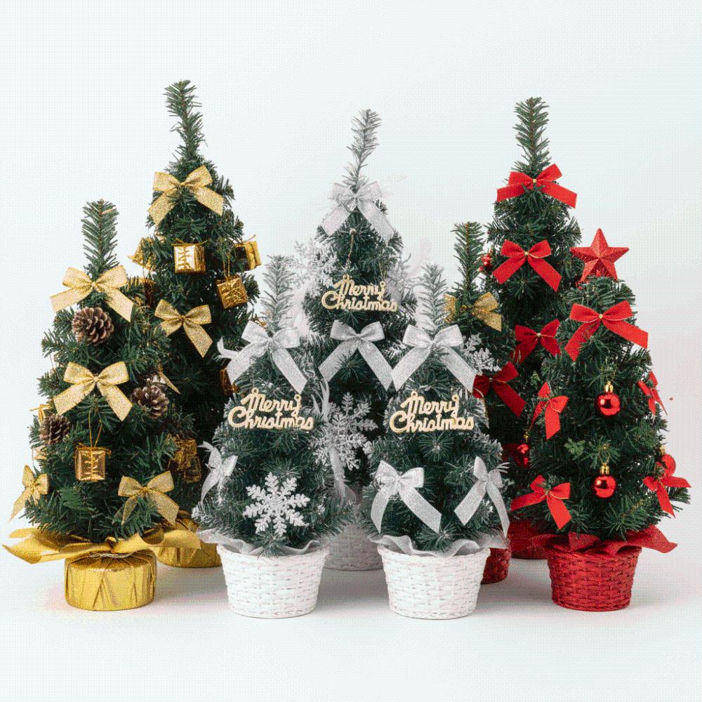 Three Sizes Mini Christmas Tree Pine Needles Golden Silver Red Desktop Xmas Ornament Pre Decorated Lightweight PVC