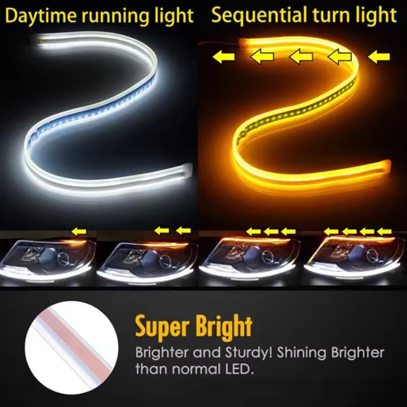 2 PCS DRL Car Flexible LED Daytime Running Lights Turn Signal Lamp Headlight Waterproof 30cm 45cm 60cm White I blue Yellow