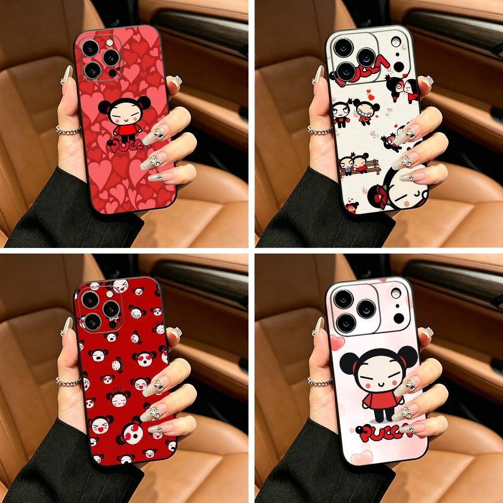 Cute Cartoon Pucca Garu Phone Case For iPhone 17,16,15,14,13,12,11 Pro Max,16Plus,XS Soft Black Cover