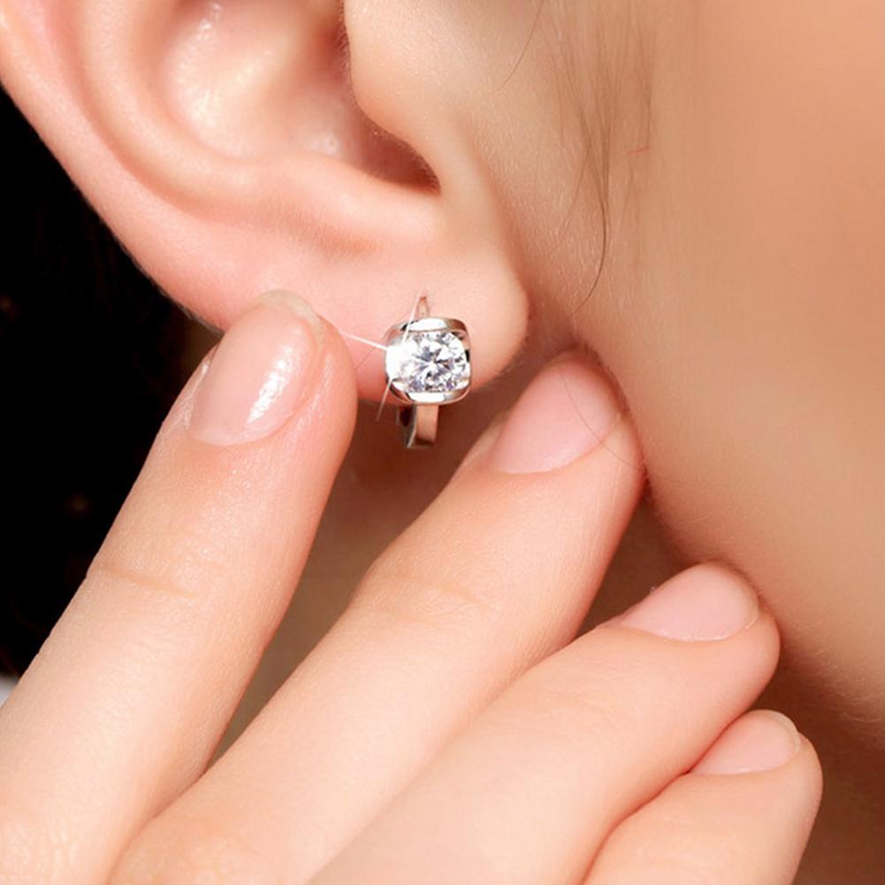 Fashion Women Cubic Zirconia Inlaid Huggie Earrings Piercing Party Jewelry Gift