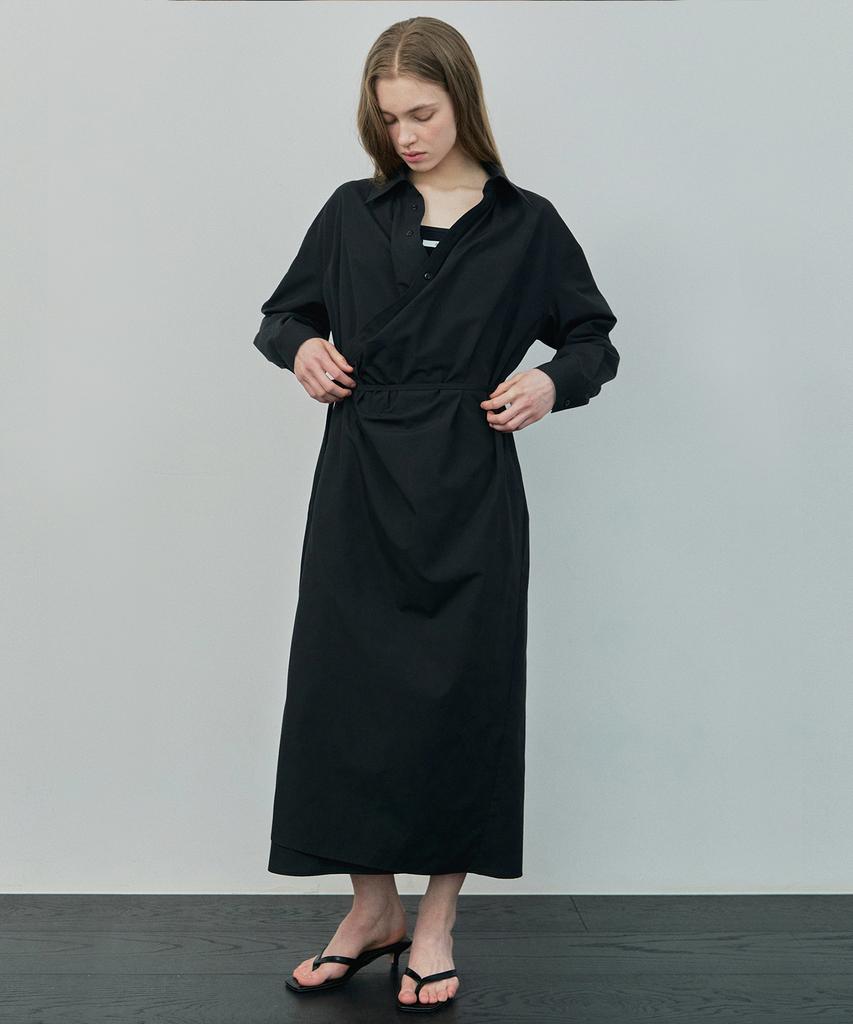 IHR Wrap Shirt Dress / Black