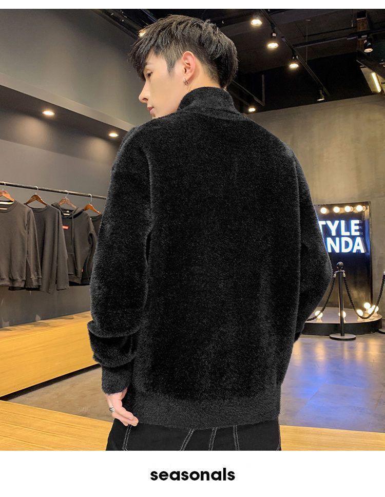 Men's Faux Mink Fur High-Neck Sweater: Trendy Loose Warm Korean Style Knitwear for Autumn and Winter