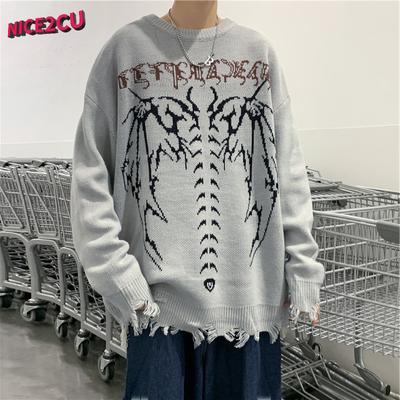 Y2k Gothic Gestrickte Pullover Herbst Winter Dunklen Stil High Street Streetwear Casual Lose Pullover Lange-ärmeln Top