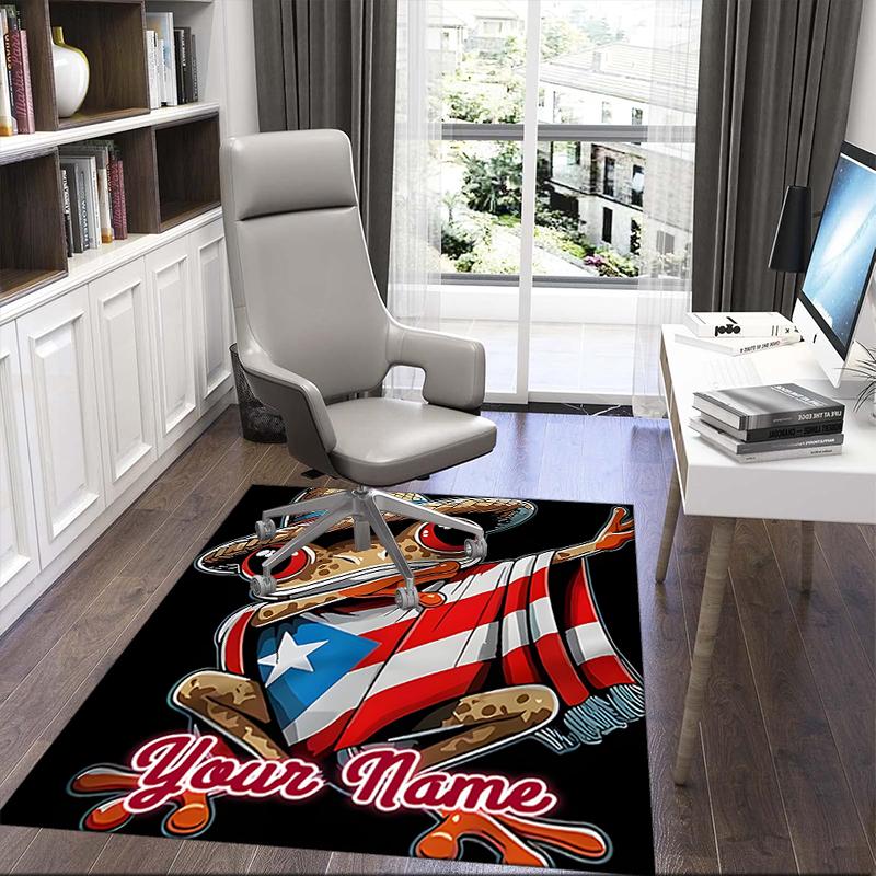 1PC Custom Name Frog Puerto Rican flag. Theme Floor Mat Ideal for Living Room, Game Rooms, Office, Bedroom,Floor Mat Playful Design