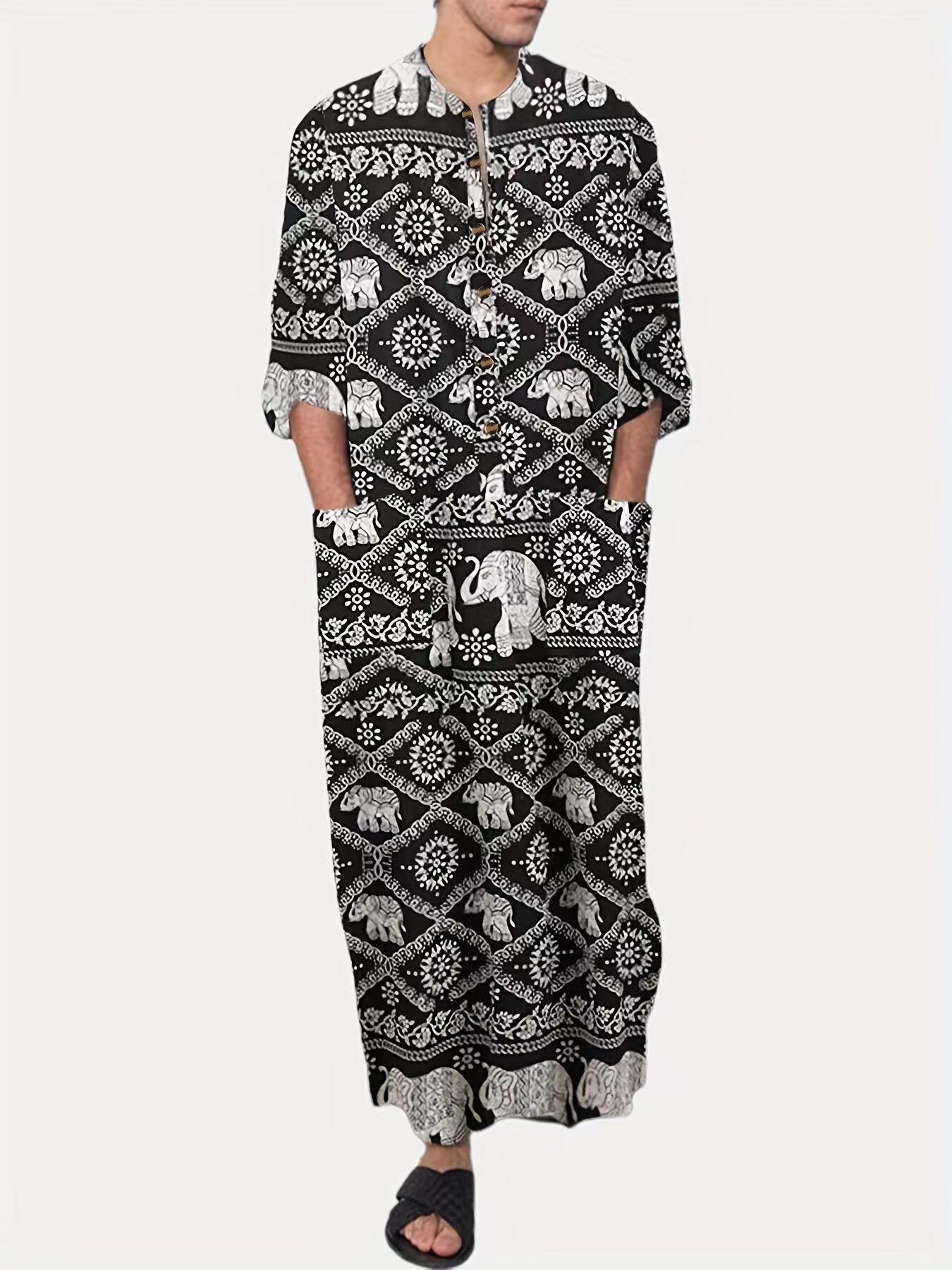 

Мужской халат с длинными рукавами в этническом стиле с изображением слона из Юго-Восточной Азии XXXXXL