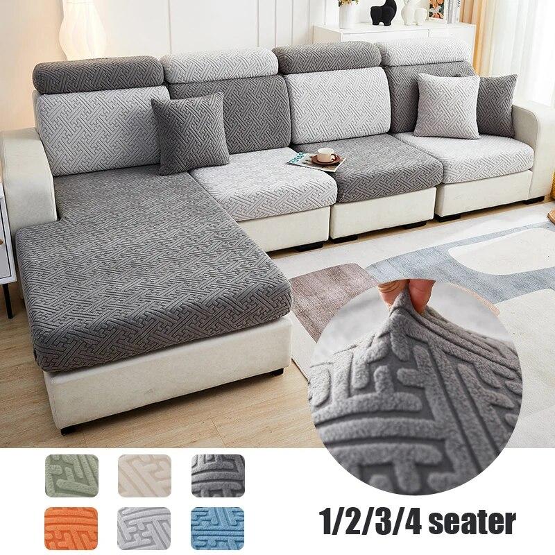Thick Jacquard Plush Sofa Cushion Cover Chalse Long Back Cushion Slipcover Stretch Protector For 1/2/3/4 Seat Couch Cover