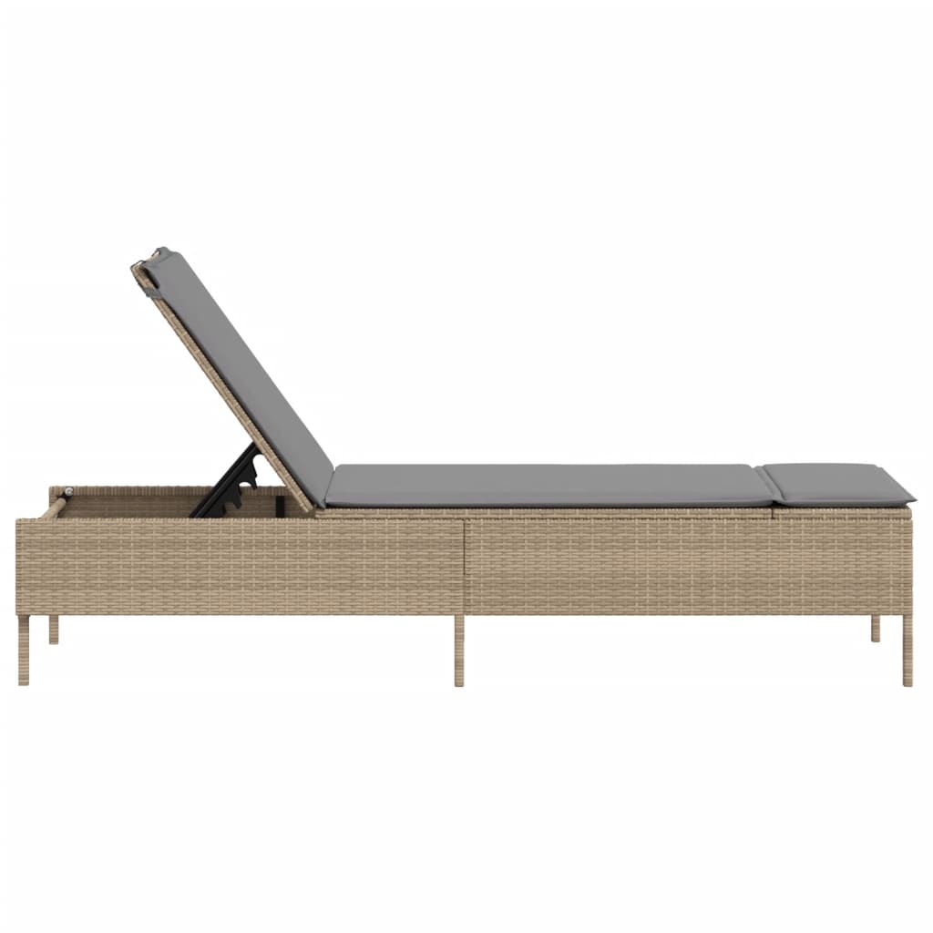 Sun Lounger with Cushion Beige Poly Rattan