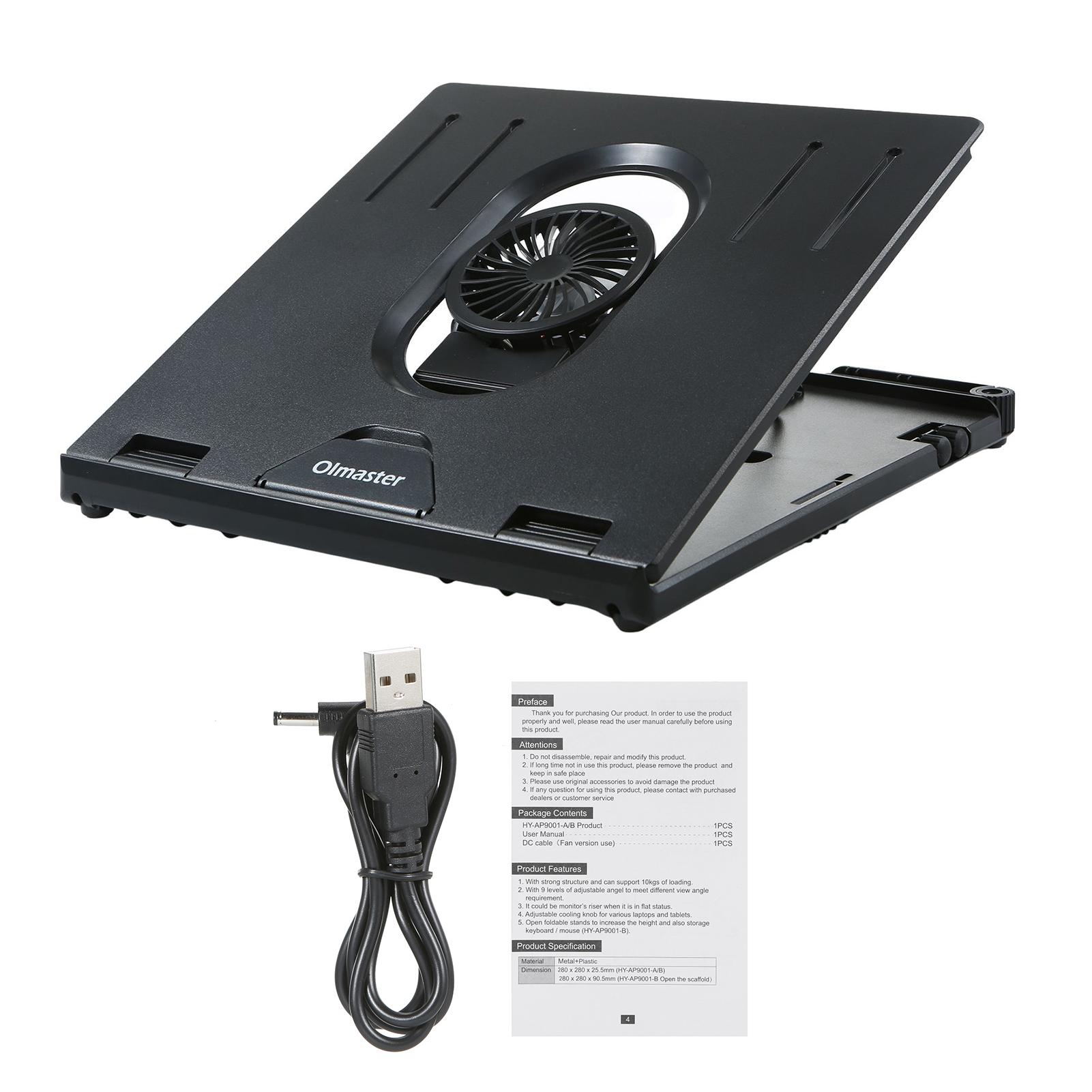 OImaster Laptop Stand Folding Laptop Bracket Anti slip Laptop Cooling Stand Stable Structure with Detachable Cooling Fan чёрный