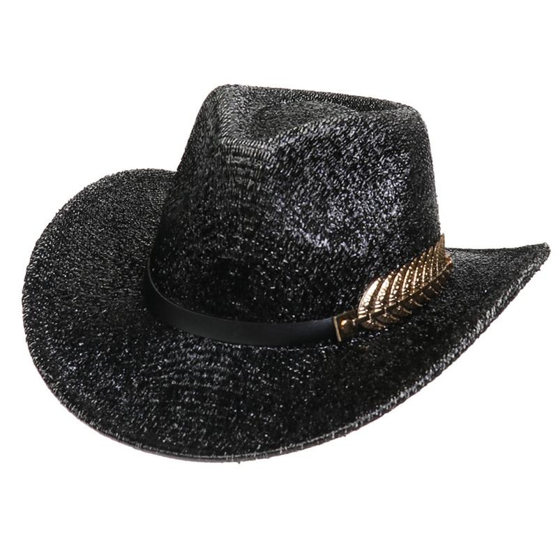 Glitzerndes Cowboyhut Unisex Westernstil Breiter Rand Fedora Hut für Party Festival Cosplay