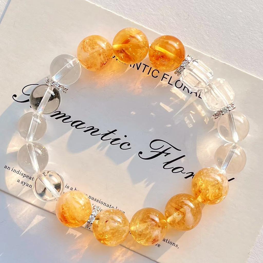 High Quality Haute Couture Vitreous Body 10Mm Natural White Crystal 12Mm Citrine Bracelet Bracelet