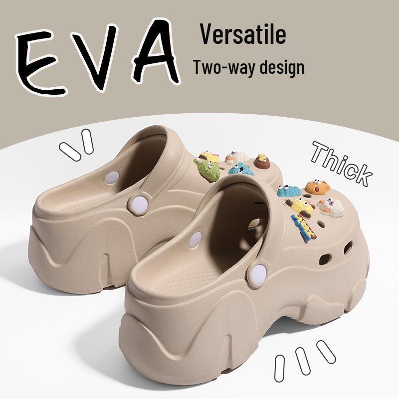 Women's Summer Thick-Soled Height-Increasing Perforated Beach Shoes – Lightweight EVA Material for Comfort and Durability.