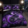 Gotischer Stil Bettwäsche 2/3 Stück Dunkelviolett Drache und Rose Bettwäsche-Set 1 Bettbezug Kissenbezüge Weihnachtsgeschenk Bettbezug