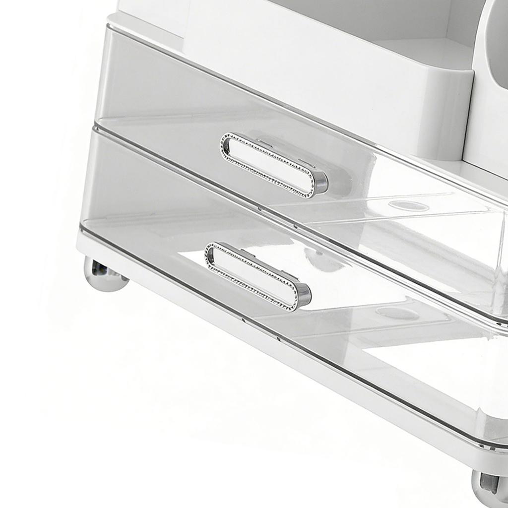 Makeup Organizer with Drawers Countertop Cosmetic Display Case with Brush Holder for Bathroom Countertop Skincare Perfume White