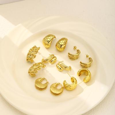 Metal Wind Light Luxury Earrings Trendy Retro Temperament Stainless Steel Geometric Stud Earrings Women'S Exaggerated Niche Earrings