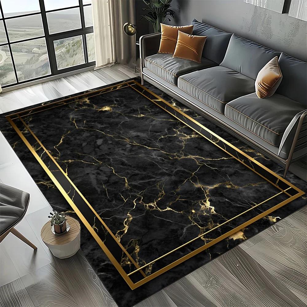 2025 New Style Black White Gold Marble Fashion 3D Carpet Rug for Living Room Bedroom Home Sofa Decoration,Kid Non-slip Floor Mat
