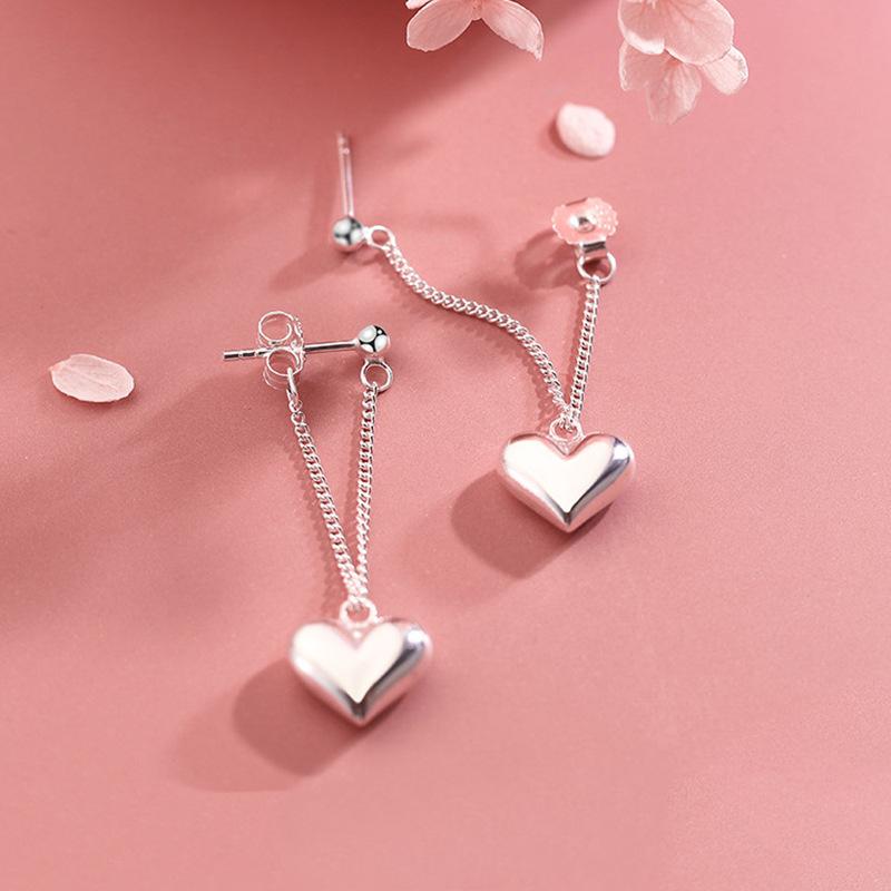 Silver Plated Earrings For Women Heart Chain Earring Jewelry Prevent Allergy Party Accessories Gift Heart Earrings