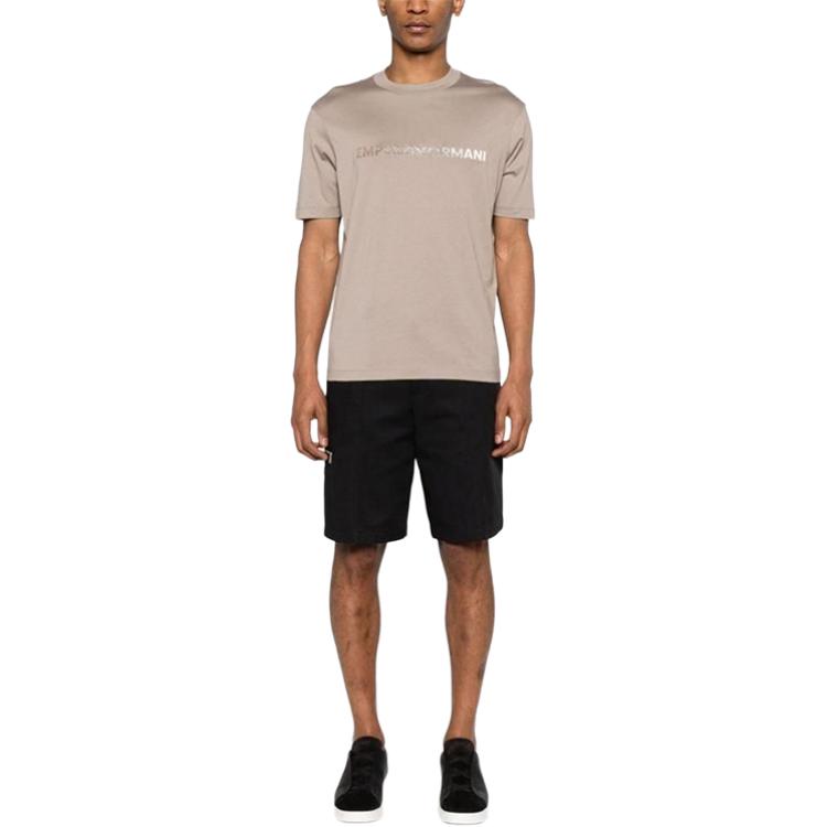 Emporio Armani SS24 Letter Logo Printed Round Neck Short Sleeve T-Shirt Men Tops Light-Brown 3D1TG3-1JPZZ-06G7
