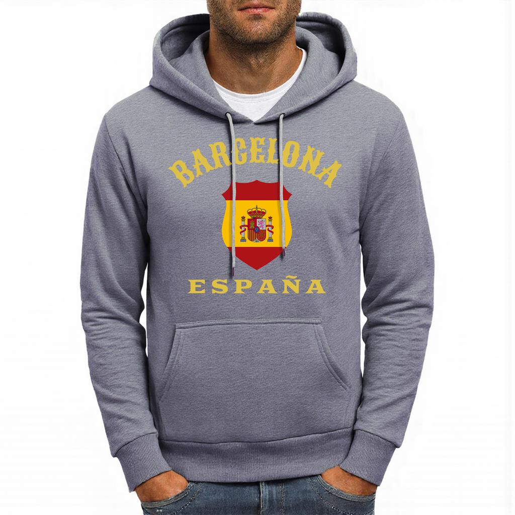 Barcelona España Badge Printing Hoodies Men Fleece Oversized Streetwear All-Match Pocket Hoody Autumn Casual Male Clothing