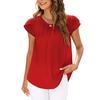 Women's Pleated Round Neck Petal Short Sleeve Loose Chiffon Top