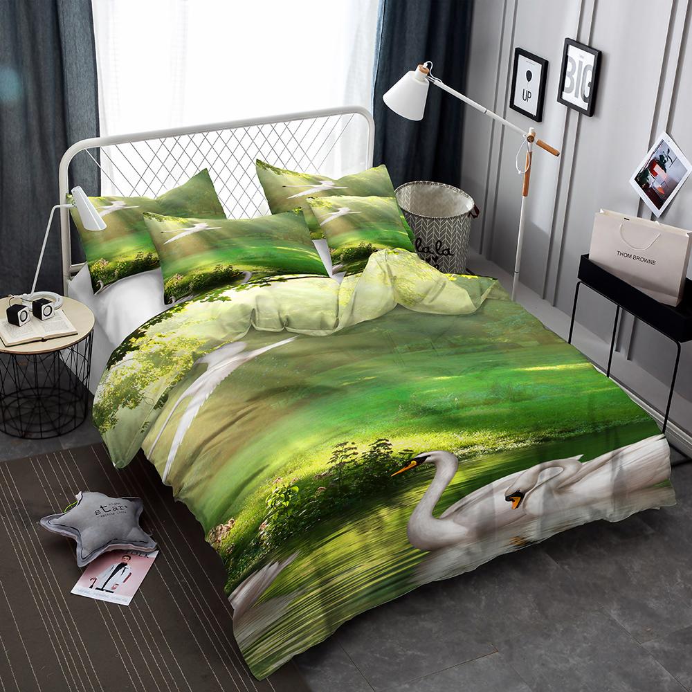 

Swans In The Lake Duvet Cover Set With Pillowcases Super King Luxury Bedding Set For Califking Spring Autumn Pictures Bed -Set EU single(135x200cm)