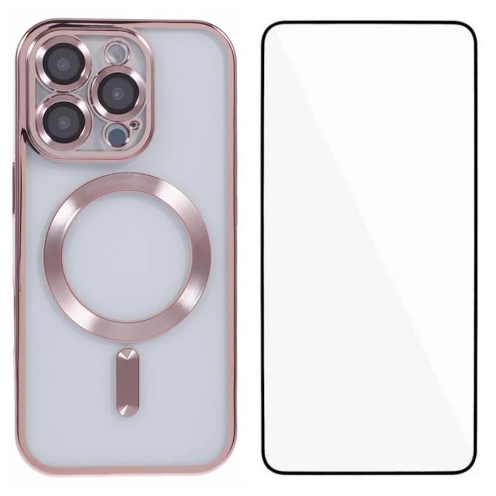 

WANLONFENG For iPhone 16 Pro Max Magnetic Case Full Protection Electroplated TPU Cover with Tempered Glass Pink