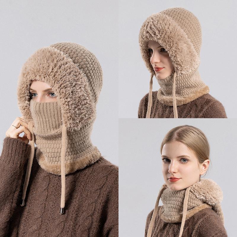 Knit Hat With Scarf Warm Knit Beanie 3-In-1 Winter Balaclava Chunky Face Mask Set For Outdoor Activities Commuting Hiking