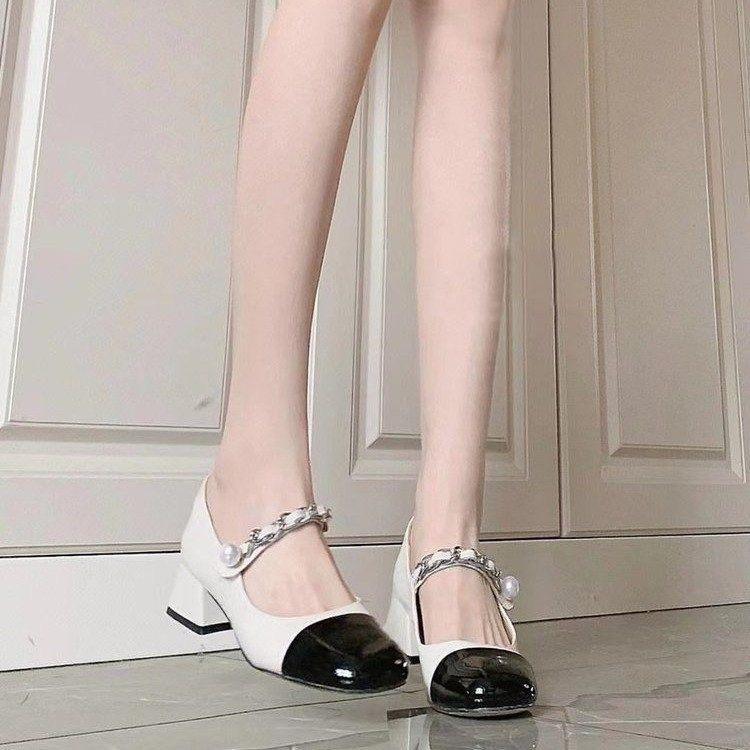 One-word Buckle with Bag Head Sandals Women's 2024 Summer New Mary Jane Thick Heel Back Empty Color Matching Small Fragrant Style High Heels