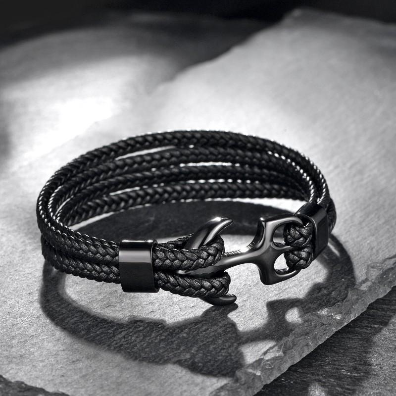 Edelstahl Anker Armband Herren Geflochtenes Lederband Verstellbare Größe Ins Stil Geometrisch Punk Schmuck