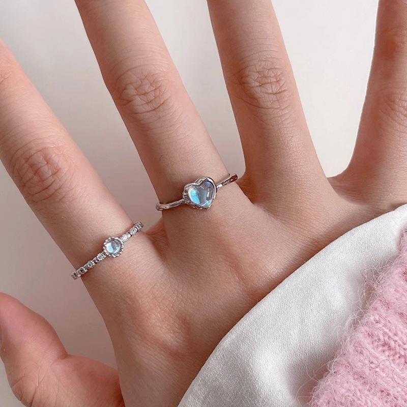 Chic Copper Adjustable Heart Design Moonstone Zirconia Ring For Stylish Women