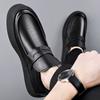 Korean Style Natural Leather Shoes for Men Fashion Business Wedding Slip-on Flats Platform Shoe Black White Loafers Man Footwear