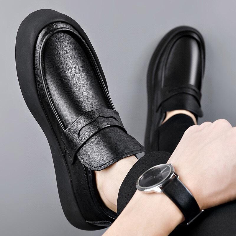 

Туфли из натуральной кожи в корейском стиле для мужчин, модные, деловые, свадебные, слипоны, лоферы, мужская обувь 270 чёрный