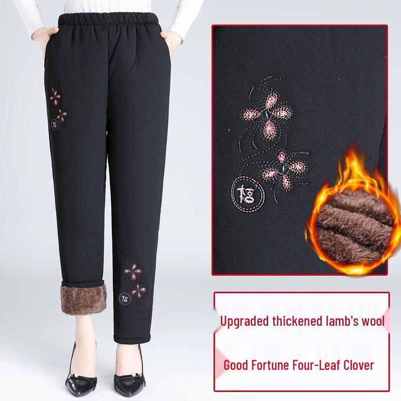 Women's Warm Winter Pants - Middle-Aged & Elderly, Thick Velvet & Lamb's Wool, Loose Fit, Cotton, Grandma Style