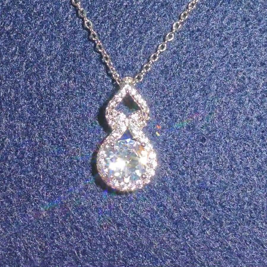 Moissanite Gourd Necklace Pendant for Women - Classic Round Diamond Four-Prong Design on Clavicle Chain