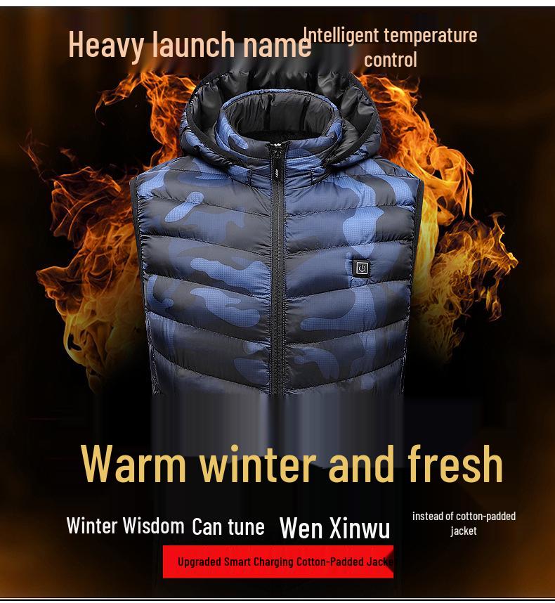 Men's Heated Hooded Winter Vest - Electric, Warm, Cotton, Plus Velvet